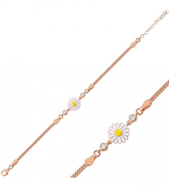 Taşlı Papatya Model Gümüş Kadın Bileklik Özel Gün Hediyesi