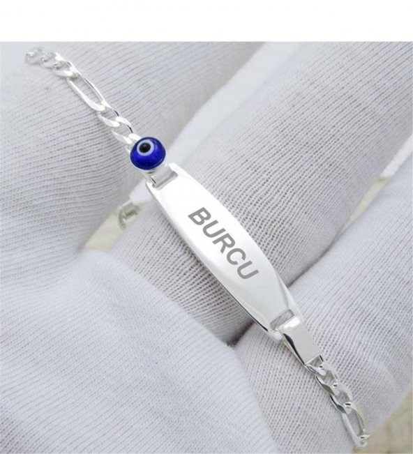 Nazarlı Unisex Gümüş İsimli Bebek Çocuk Künyesi ürün görseli 1