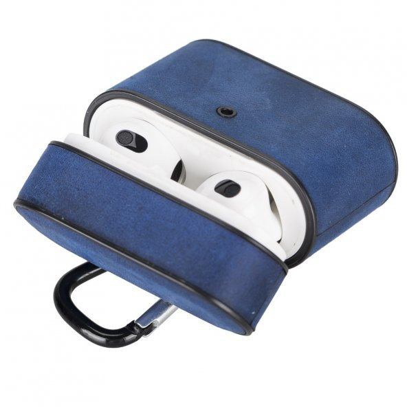 Casquet Apple AirPods 3.nesil Uyumlu Deri Kılıf G21 Mavi - 2