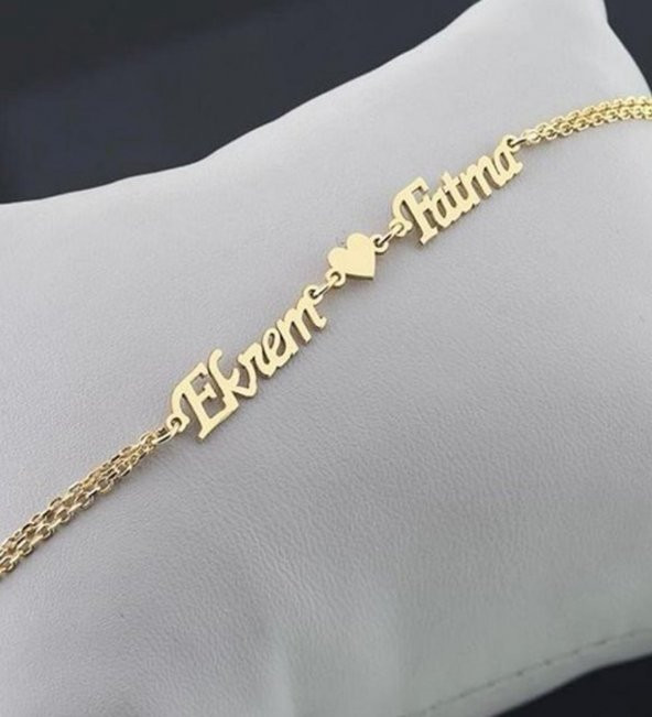 Kişiye Özel Kalp Detaylı İsimli Gümüş Kadın Bileklik