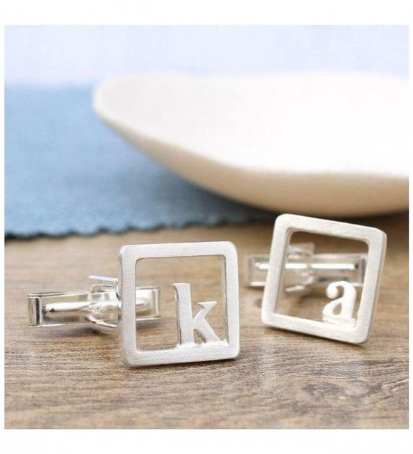 Kişiye Özel Tasarım Harfli Gümüş Kol Düğmesi
