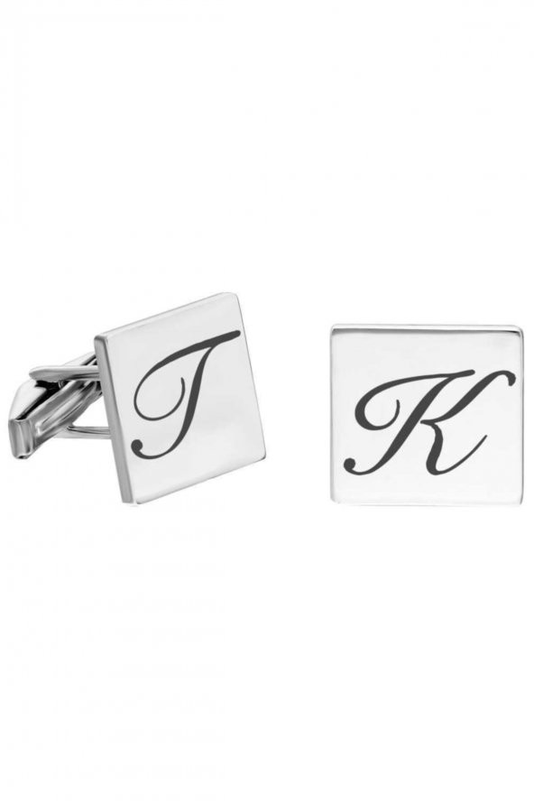 Kişiye Özel Harf Yazılı Kare Tasarım 925 Ayar Gümüş Kol Düğmesi