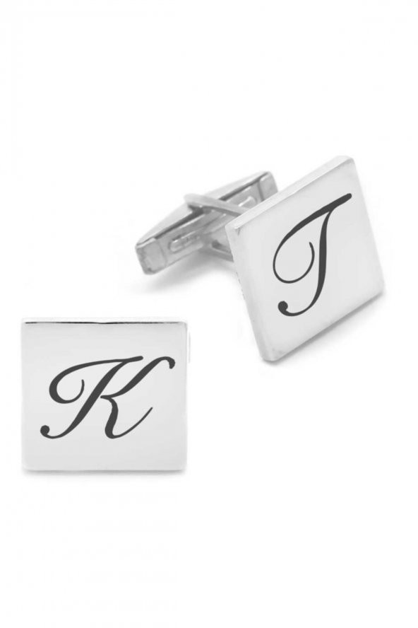 Kişiye Özel Harf Yazılı Kare Tasarım 925 Ayar Gümüş Kol Düğmesi - 2