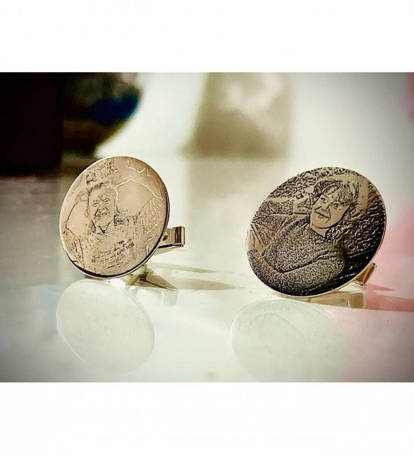 Kişiye Özel Fotoğraf Baskılı 925 Ayar Gümüş Özel Tasarım Hediyelik Kol Düğmesi - Resim 3