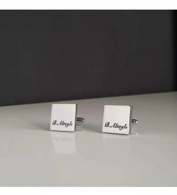 Kare Plaka 925 Ayar Kişiye Özel İsimli Model Erkek Hediyelik Kol Düğmesi
