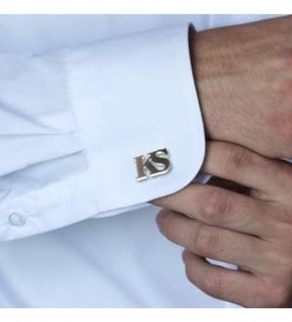 İkili Harf Model 925 Ayar Gümüş Erkek Kol Düğmesi Özel Gün Hediyesi