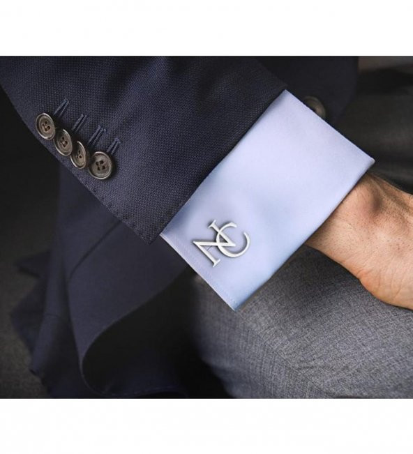 İç İçe İkili Harf Model 925 Ayar Gümüş Hediyelik Erkek Kol Düğmesi