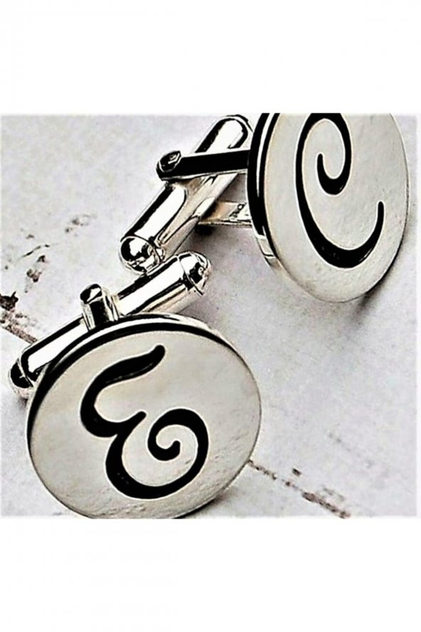 Erkek Ankataki Yuvarlak Plaka El Yazısı Harf Kol Düğmesi 925 Ayar Hediye Gümüş - 2