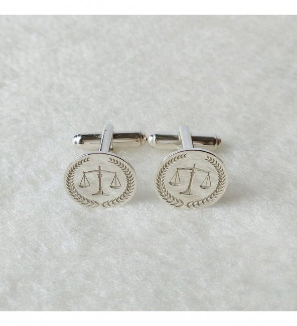 Adalet Terazisi Özel Tasarım 925 Ayar Gümüş Erkek Kol Düğmesi
