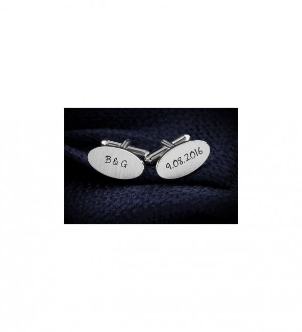 925 Ayar Kişiye Özel Harfli Tarihli Gümüş Kol Düğmesi Özel Gün Hediyesi