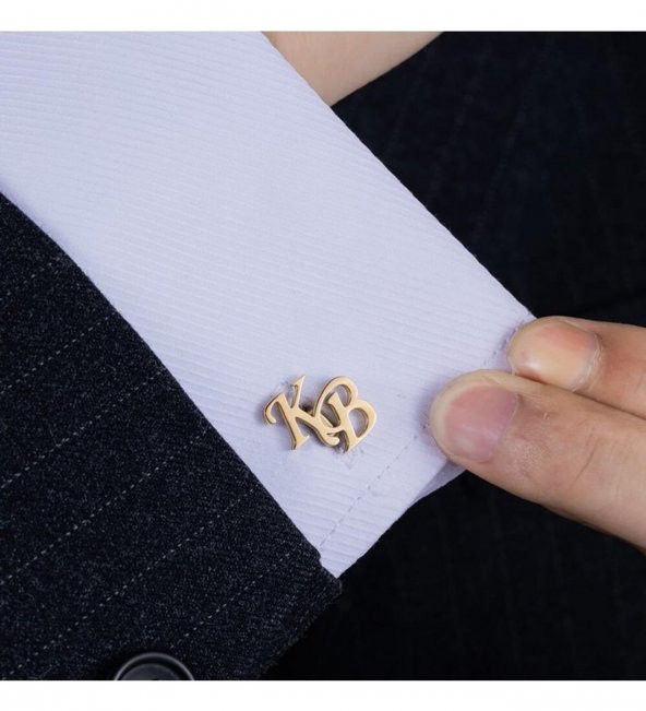 925 Ayar Kişiye Özel Harf Model Erkek Gold Kol Düğmesi Özel Gün Hediyesi - 1