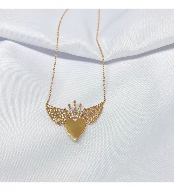 Zirkon Taşlı Kalpli Melek Kanadı Kolye ürün görseli 1