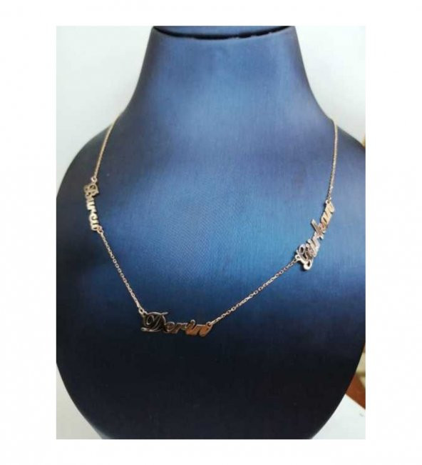 Üçlü İsim Tasarım Gümüş Kolye