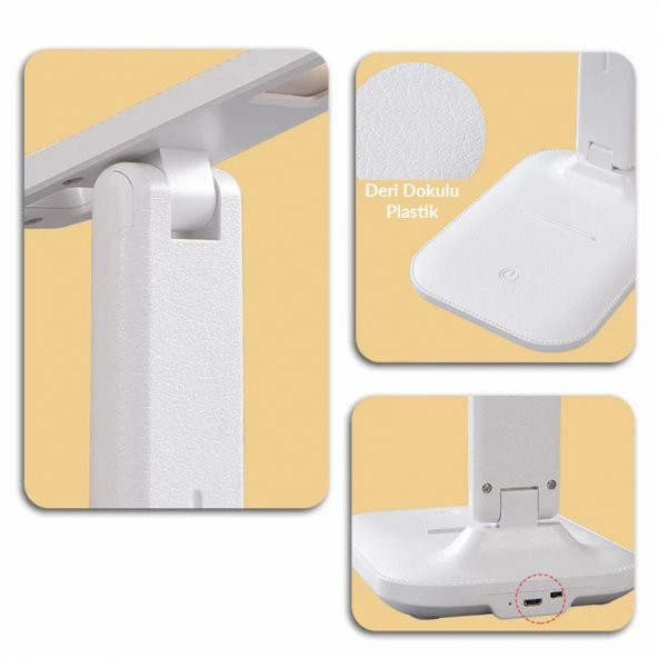 Şarjlı Masa Lambası 3 Renk Dokunmatik Telefon Standlı Kademeli Çalışma Okuma Işığı Gece Lambası 9W - 4