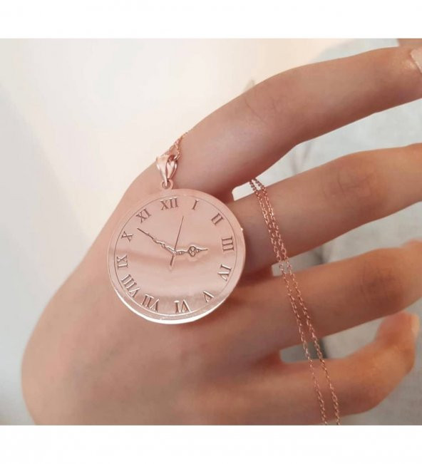 Saat Model 925 Ayar Gümüş Özel Tasarım Unisex Hediyelik Kolye