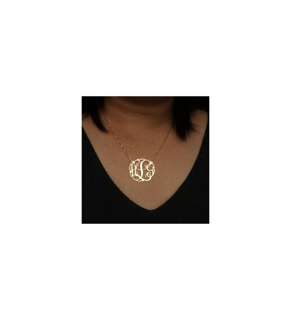 Kişiye Özel Tasarım İşlemeli Harf Model Gümüş Hediyelik Kolye ürün görseli 1