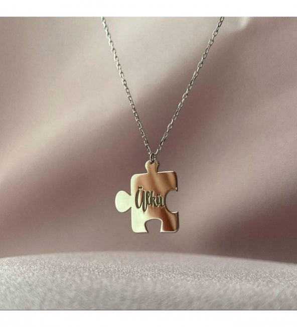 Kişiye Özel İsimli Puzzele Gümüş Kolye Özel Gün Hediyesi ürün görseli 1