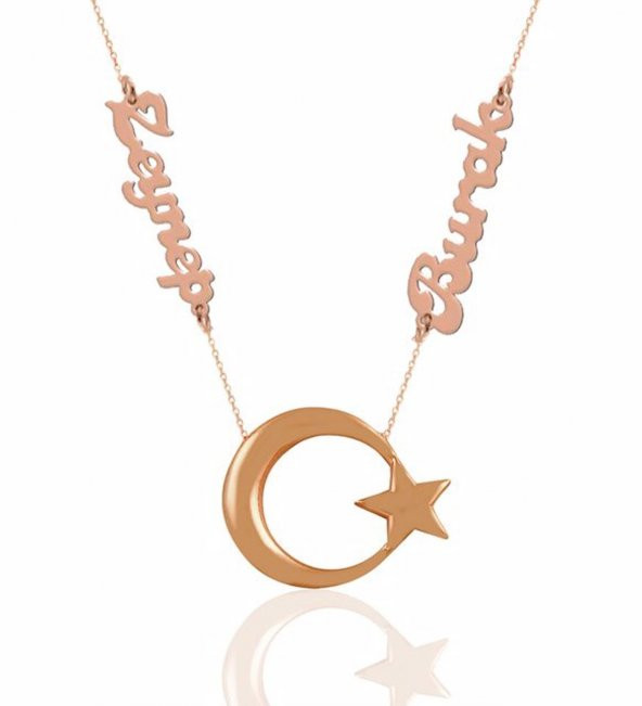 Kişiye Özel İsimli Ay Yıldız Gümüş Kolye Özel Gün Hediyesi ürün görseli 1