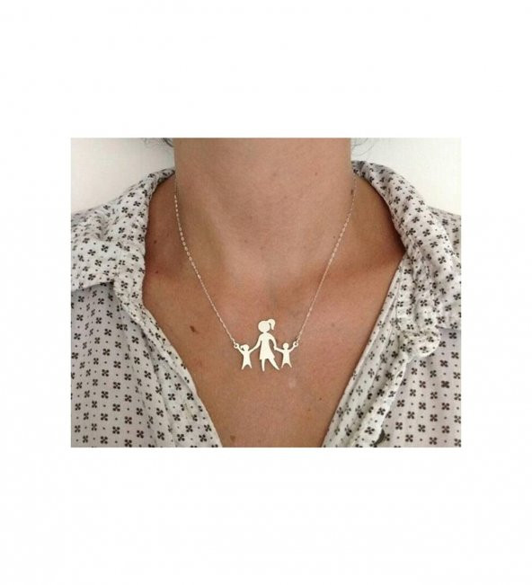 Kişiye Özel İsimli Anne ve Çocuklar Gümüş Hediyelik Kadın Kolye ürün görseli 1