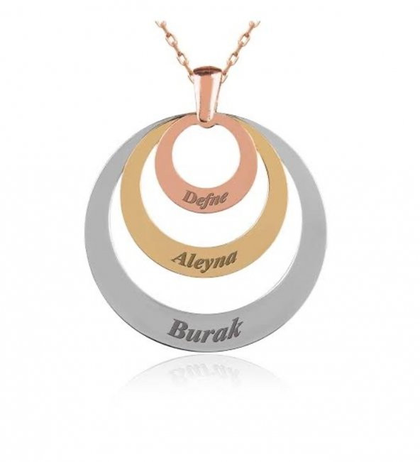Kişiye Özel 925 Ayar Gümüş Üçlü Halka İsim Kolye