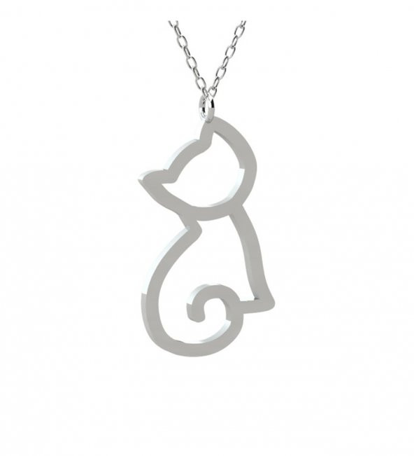 Kedi Figürü Özel Gün Hediyesi Gümüş Kolye ürün görseli 1