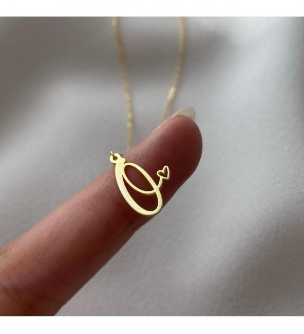 Kalp Motifli Kişiye Özel Harf Gümüş Kolye ürün görseli 1