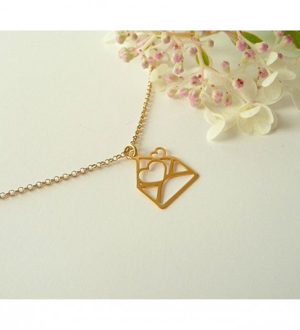 Kalp Detaylı Zarf Model Gümüş Kadın Kolye Özel Gün Hediyesi