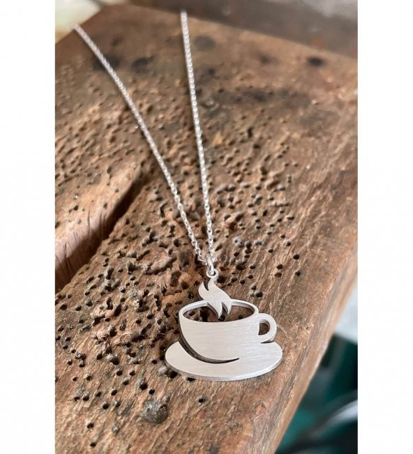 Kahve Fincanı Tasarım Gümüş Kolye Özel Gün Hediyesi
