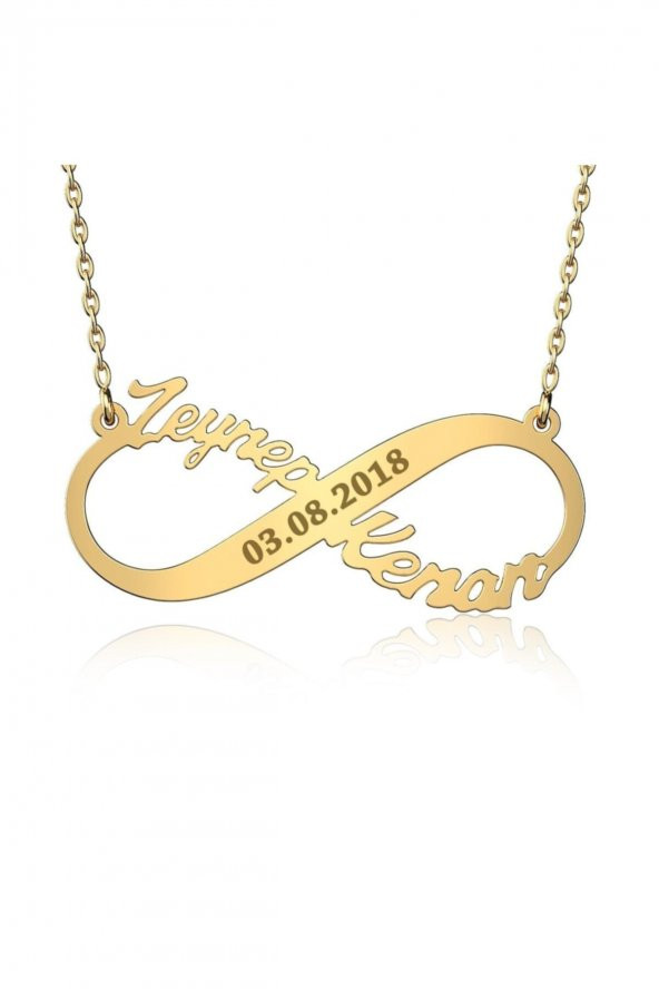 Iki Isimli Tarihli Sonsuzluk Gümüş Kolye ürün görseli 1