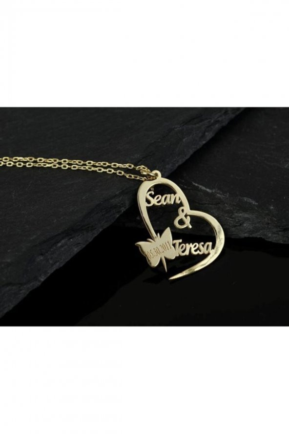 Gümüş Kelebek Kalpli Isim Kolye - Resim 3