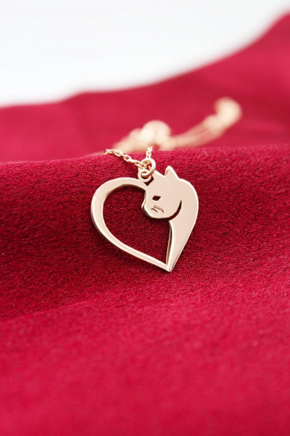 Gümüş Kalp Kedi Kolye - 2