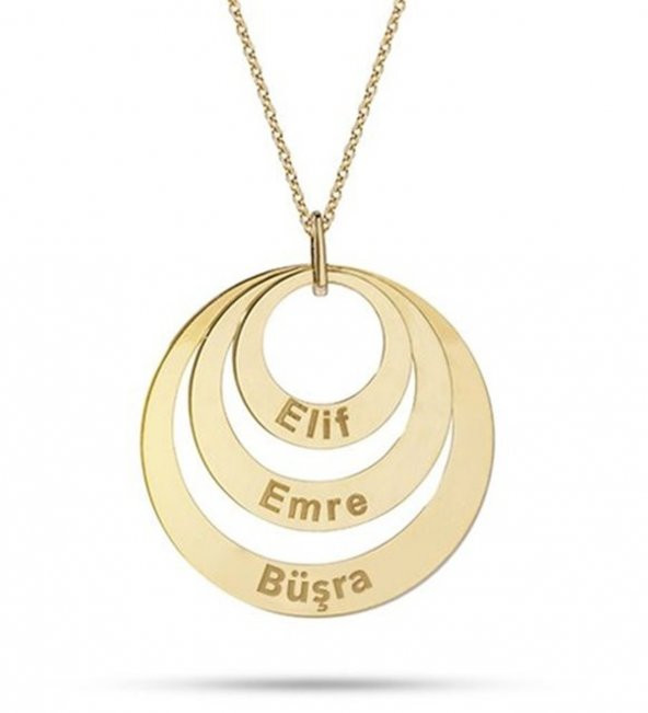 Gold Halka Model Kişiye Özel Üçlü İsim Gümüş Kolye