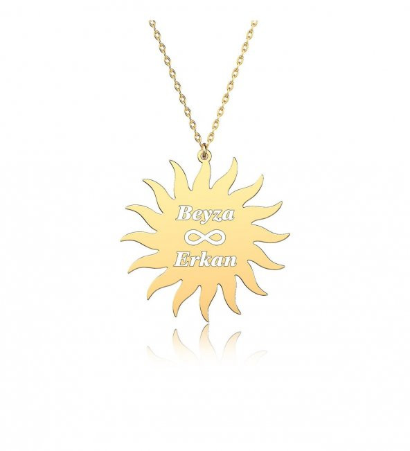 Gold Güneş Model Kişiye Özel İsimli Gümüş Hediyelik Kolye