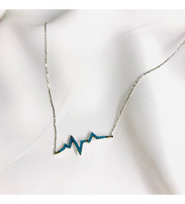 Firuze Taşlı Kalp Ritmi Gümüş Kolye ürün görseli 1