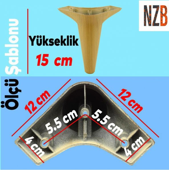 Mobilya Kanepe Sehpa TV Ünitesi Koltuk Ayağı 15 cm Açık Kahverengi Baza Ayak - 2