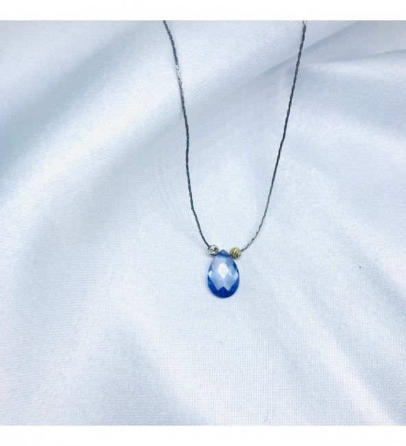 Doğal Dorikalı Ametist Taşı Damla Model Gümüş Zincir Kolye