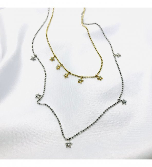 Çift Renk Zincirli Sallantılı Tasarım Gümüş Kolye