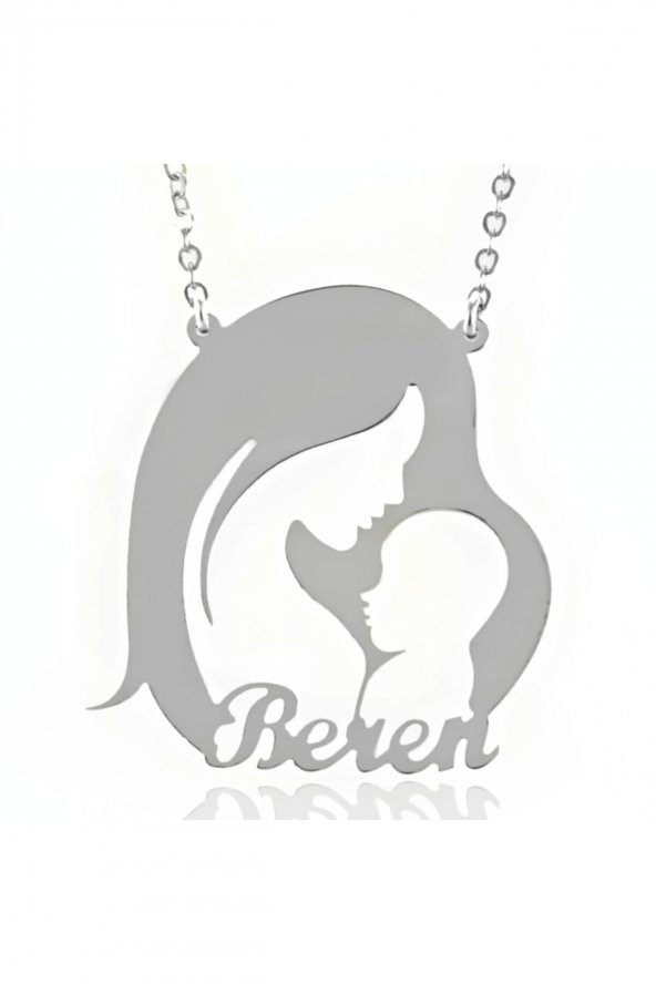 Anne Bebek Tasvirli Gümüş Isim Kolye ürün görseli 1