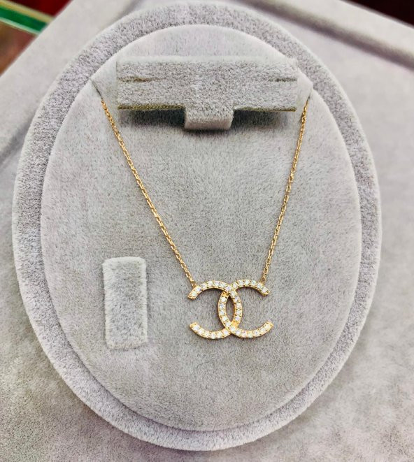 925 Ayar Taşlı Chanel Model Tasarım Kadın Hediyelik Kolye ürün görseli