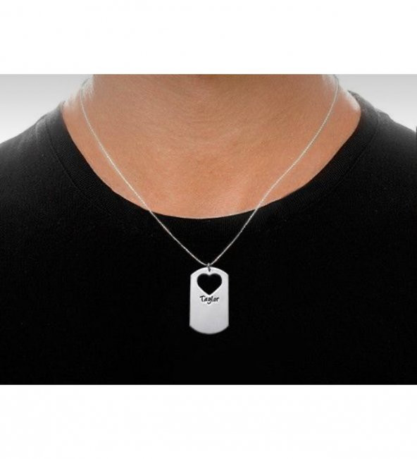 925 Ayar Kalp Detaylı Gümüş Erkek İsim Kolye Özel Gün Hediyesi ürün görseli 1