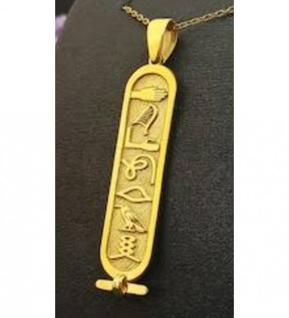925 Ayar Gümüş Antik Mısır Hiyeroglif İsim Hediyelik Gold Kolye - 1
