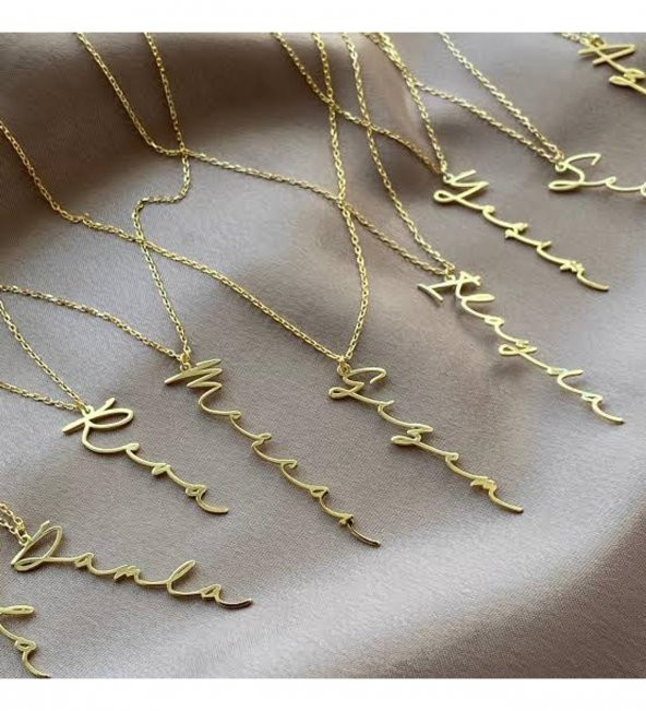 925 Ayar Dikey El Yazısı İsim Gümüş Hediyelik Kolye