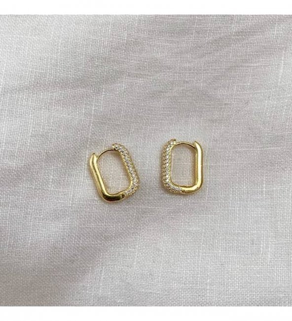 Zirkon Taşlı Gold Küpe