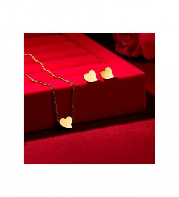 Mini Kalp Model 925 Ayar Gümüş Küpe Kolye Kadın Hediyelik Set