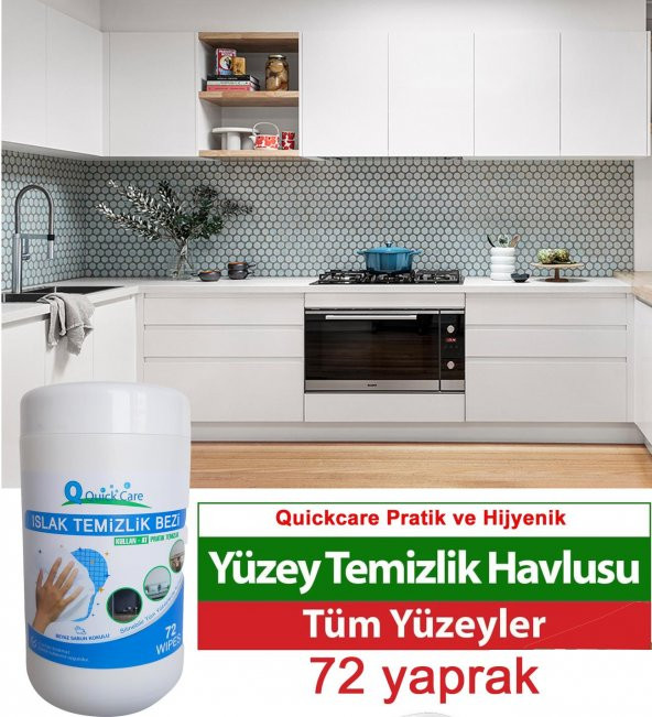 QUICKCARE Dezenfektanlı Yüzey Temizlik Havlusu 72 Yaprak, Kova Mendil Beyaz Sabun Kokulu - 4