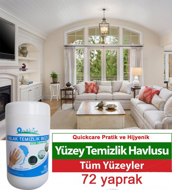 QUICKCARE Dezenfektanlı Yüzey Temizlik Havlusu 72 Yaprak, Kova Mendil Beyaz Sabun Kokulu - 6
