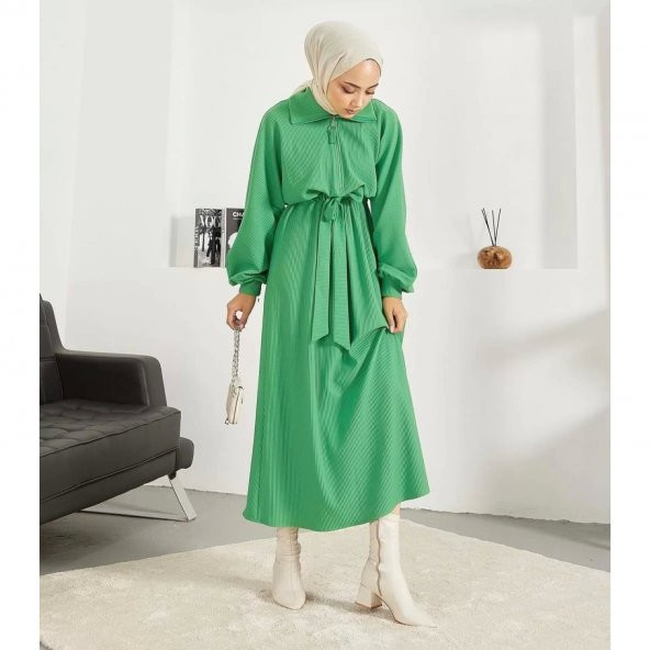 Yeşil Örme Kumaş Elbise