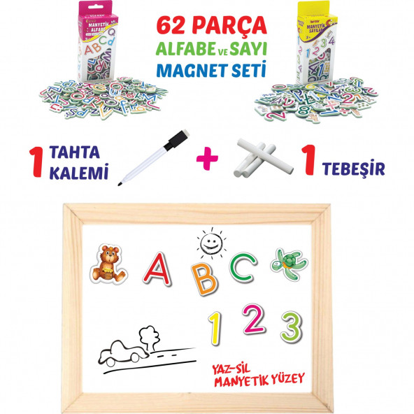 Diy-Toy Ahşap Tablet Tahta 62 Parça Magnetli