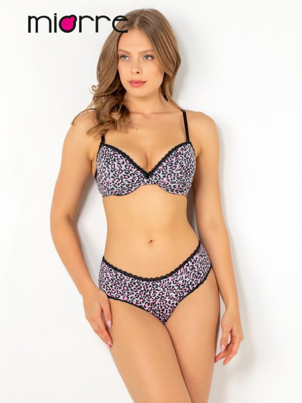Push-Up Dolgulu Leopar Desenli Viskon Sütyen Takım