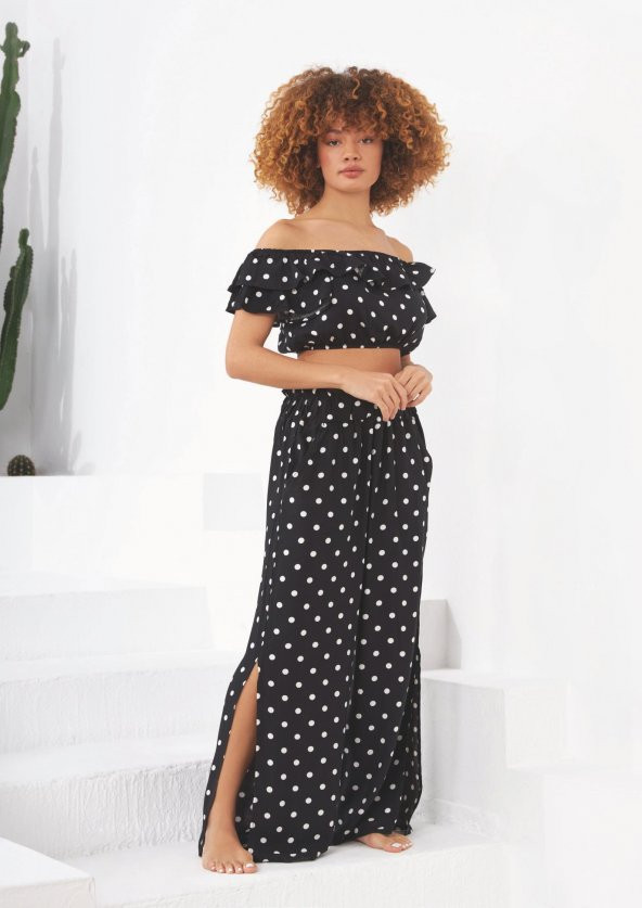 Puantiyeli Straplez Takım Kiremit & Siyah & Yeşil - Resim 2